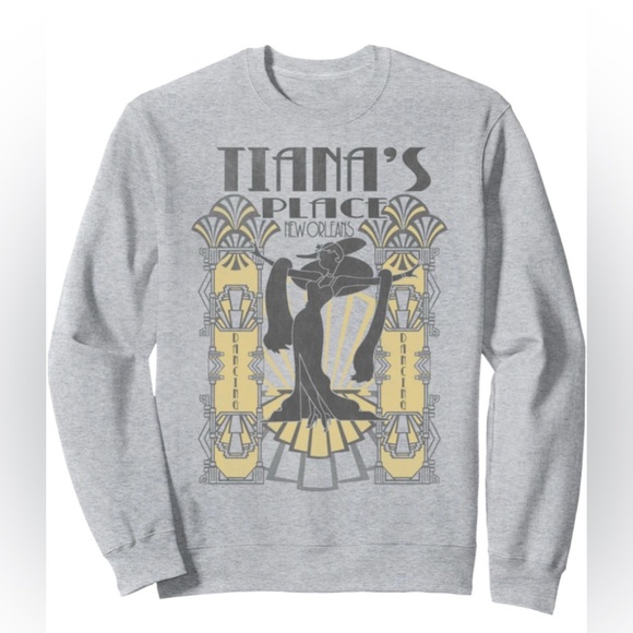 Disney Store Princess & The Frog Tiana's Place Art Deco Poster Sweatshirt Gray M - Picture 1 of 8